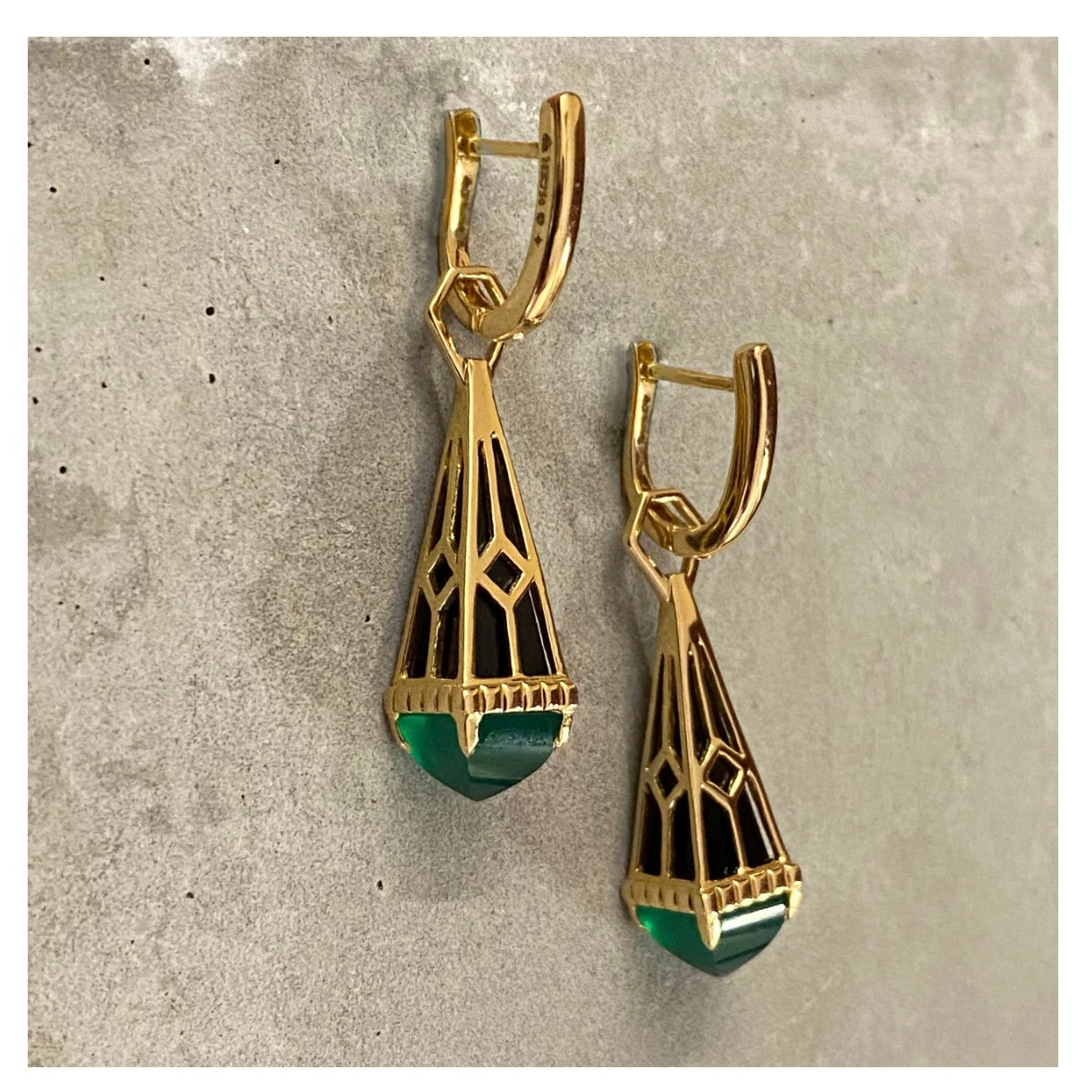 Green and Black Onyx Linea Drop Earrings