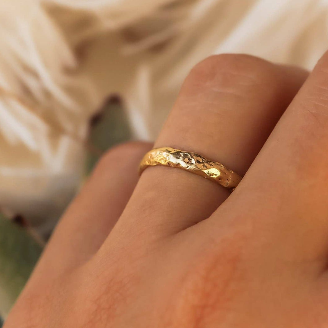 Textured Wide Band Gold Ring