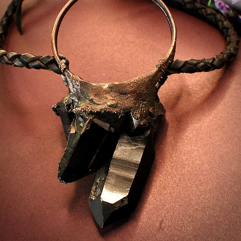 Black Onyx and Leather Statement Necklace