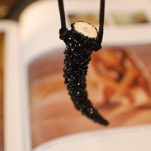Black Swarovski Encrusted Horn Sculpture Necklace